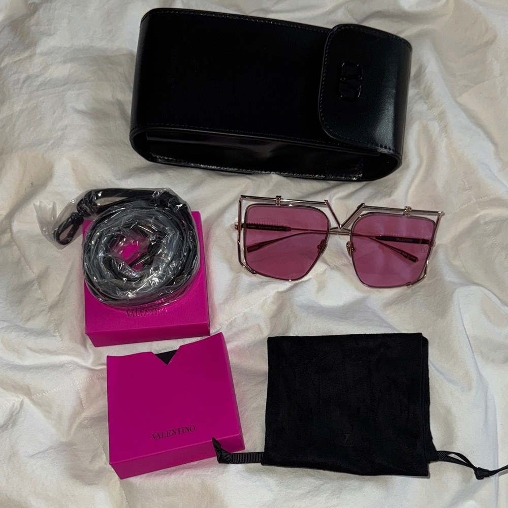 New Valentino Rose-Tinted Sunglasses with Black Case crossbody